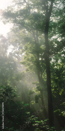 Floresta com Luz Matinal Nebulosa