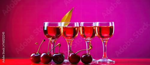 Vibrant Wine and Cherries Arrangement on a Festive Red Table Setting