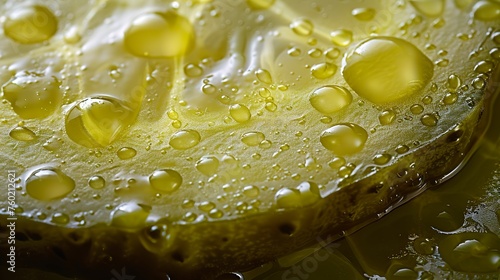 Vivid fresh pickle slices with delicate water drops in a detailed macro. Close-up of pickle slices evoking the feeling of morning dew.