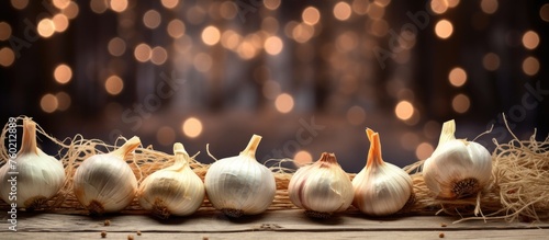 Rustic Garlic Bulbs Arranged on a Wooden Table Ready for Cooking