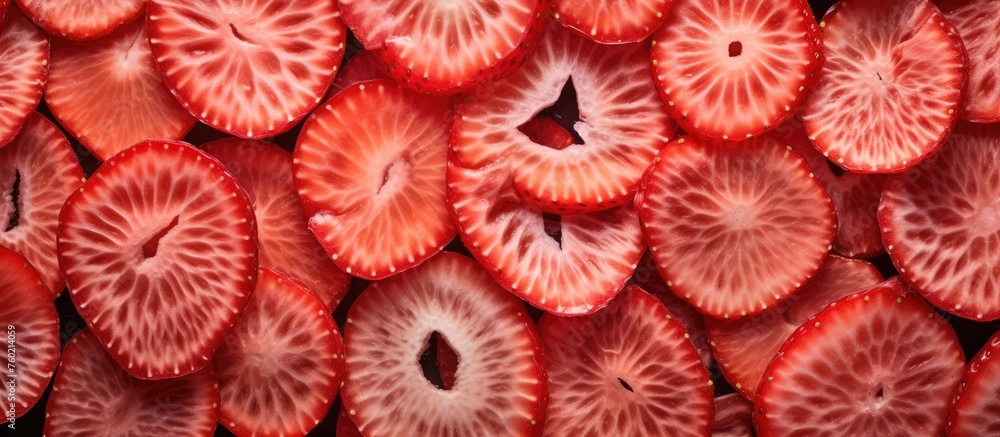 Vibrant assortment of fresh ruby red sliced strawberries - Healthy eating and nutrition concept Vibrant assortment of fresh ruby red sliced strawberries - Healthy eating and nutrition concept