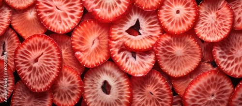 Vibrant assortment of fresh ruby red sliced strawberries - Healthy eating and nutrition concept
