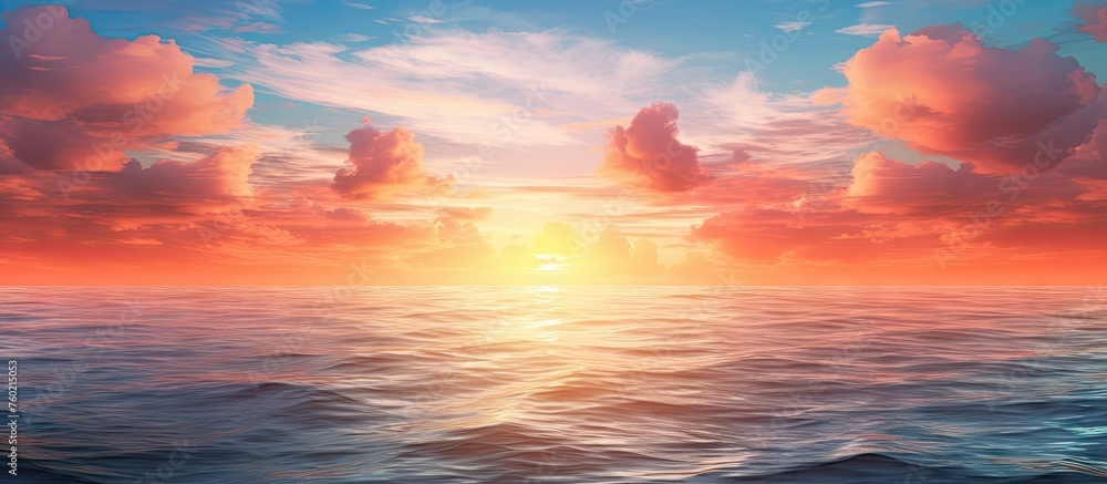 Breathtaking View of Vibrant Sunset Setting on the Serene Ocean Horizon