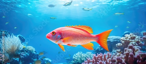 Colorful Fish Swimming Among Vibrant Corals in the Clear Waters of a Tropical Ocean Reef