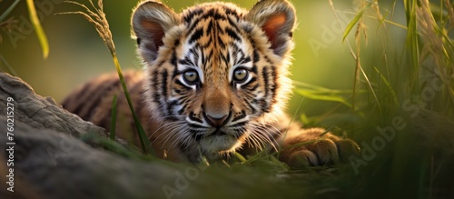 Curious Tiger Cub Sneaks Through Thick Grass in its Natural Habitat