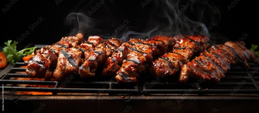 Sizzling Grill with Delicious Meat and a Colorful Array of Fresh Vegetables in Food Preparation Scene
