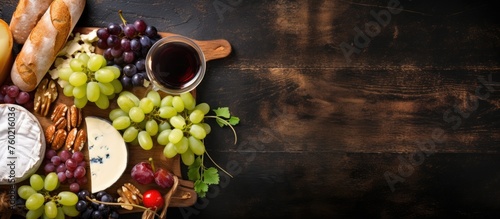 Rustic Delights: Artisanal Cheese Platter with Fresh Grapes, Crusty Bread, and Nuts