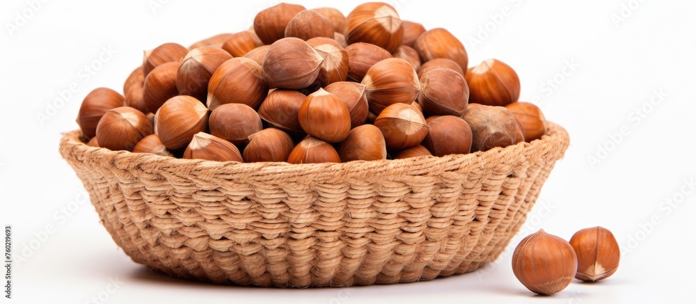 Farm-fresh Hazelnuts Arranged in a Rustic Wicker Basket - Natural Harvest Aesthetic Farm-fresh Hazelnuts Arranged in a Rustic Wicker Basket - Natural Harvest Aesthetic