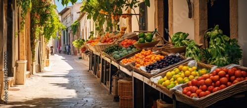 Vibrant Street Market Filled with Fresh Produce and Colorful Vegetables