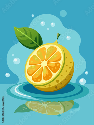 The ugli fruit floats in the water, its bumpy exterior contrasting with the smooth surface.