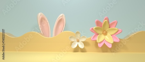 Easter holiday theme with decorations and rabbit ears - 3d render