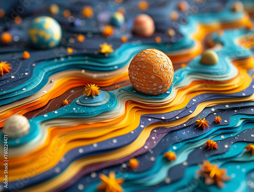 8 planets and many stars cut out of paper, the universe,8k