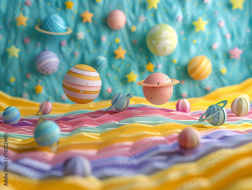 8 planets and many stars cut out of paper, the universe,8k