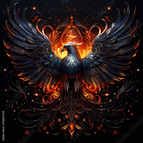 beautiful phoenix on fire on a black background