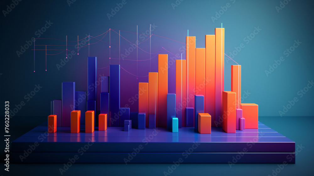 Fintech curve chart background, business data graph concept illustration