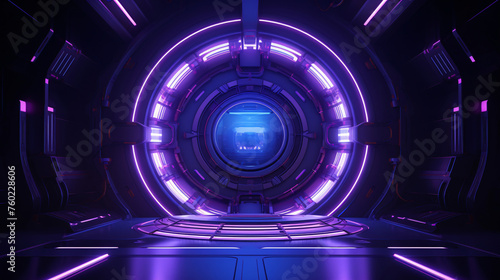 Fototapeta Naklejka Na Ścianę i Meble -  3D rendering of sci-fi stretch background with geometric tunnel and neon lines, 3d rendering concept illustration