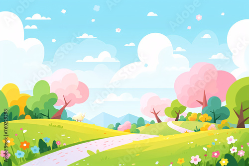 Beautiful spring outdoor landscape cartoon illustration  Beginning of Spring concept illustration background