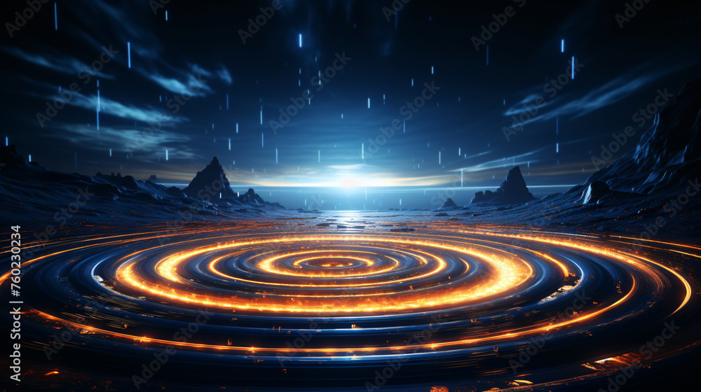 Fototapeta premium 3D technological sense blue glowing science fiction e-commerce display stand simple creative space scene background material