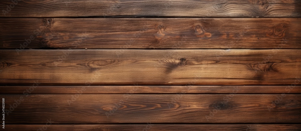 Fototapeta premium A closeup of a brown hardwood plank wall with a blurred background, showcasing the intricate wood grain pattern and the rectangle plywood planks