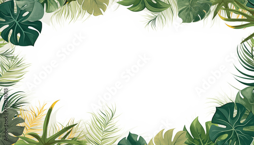 Frame of tropical foliage. Border with palm branch