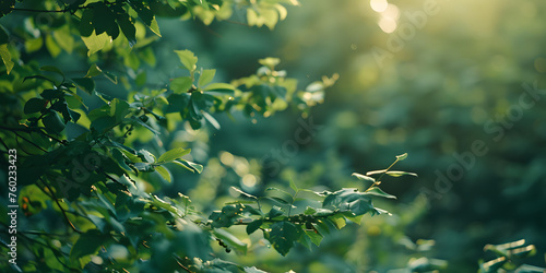 Floresta exuberante com raios de sol filtrados pelas folhas
