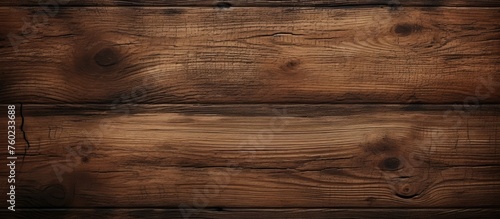 A close up of a brown hardwood plank flooring with a wood stain, showing a rectangular pattern on the beige plywood surface with a blurred background