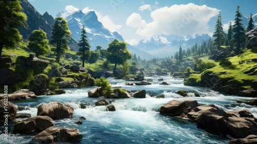 beautiful river on nature landscape fresh for wallpaper