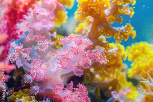 A close-up of colorful coral in a reef photo