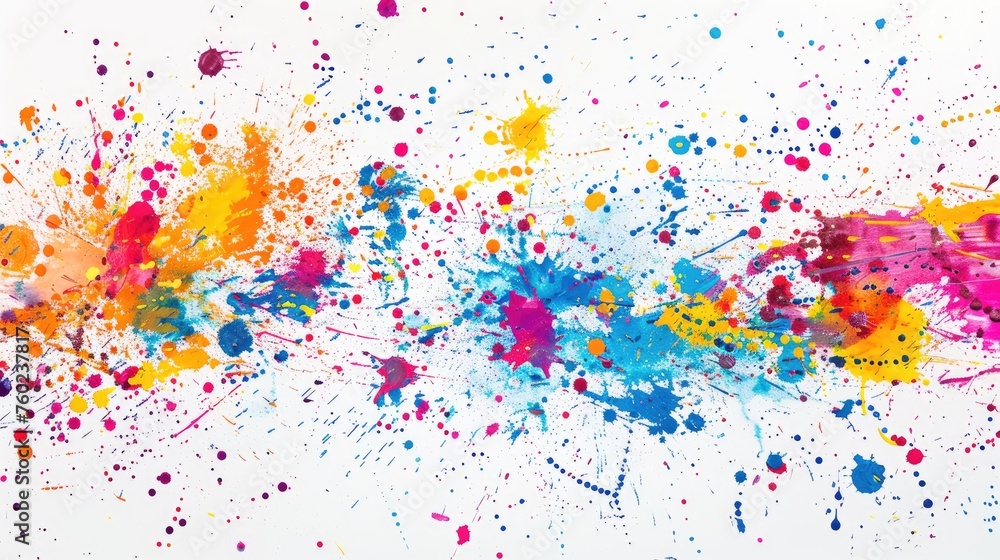 A vibrant abstract paint splatter on a clean white background