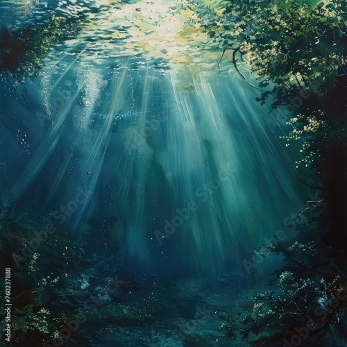 An underwater scene with light filtering through creating a tranquil ambiance