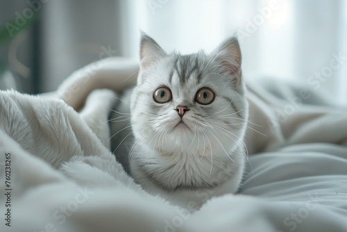 A very cute solid color silver gradient cat in the room
