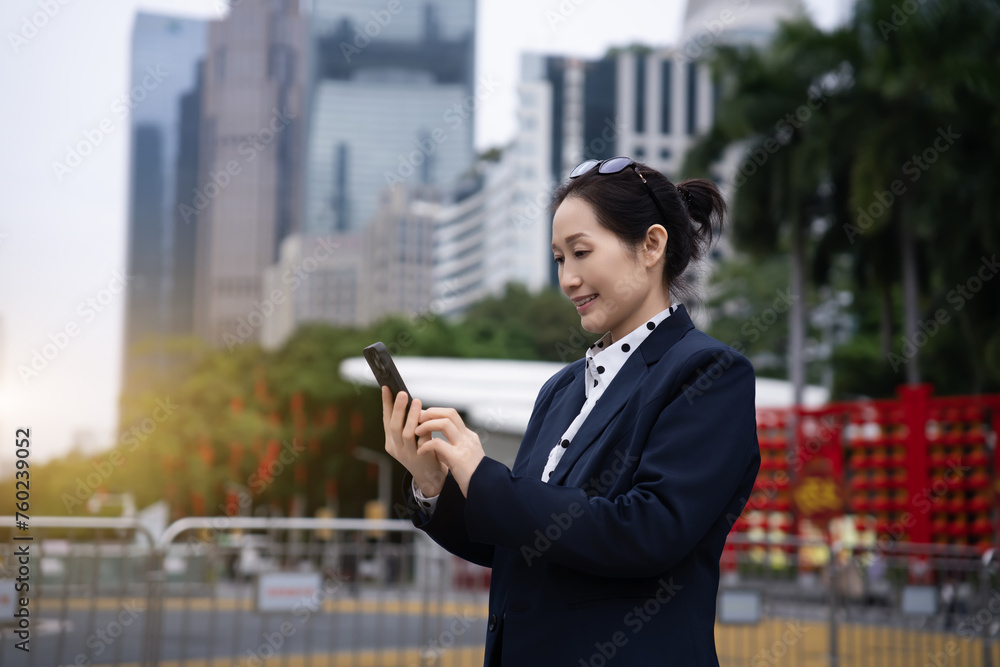 Professional Woman Checking Phone Outdoors Downtown Professional Woman Checking Phone Outdoors Downtown