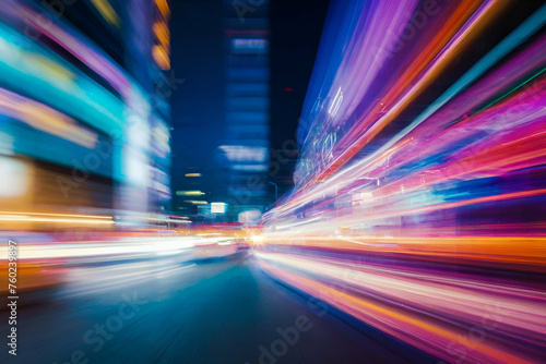 Colorful lights of urban surrounding blurred by motion © rutchakon