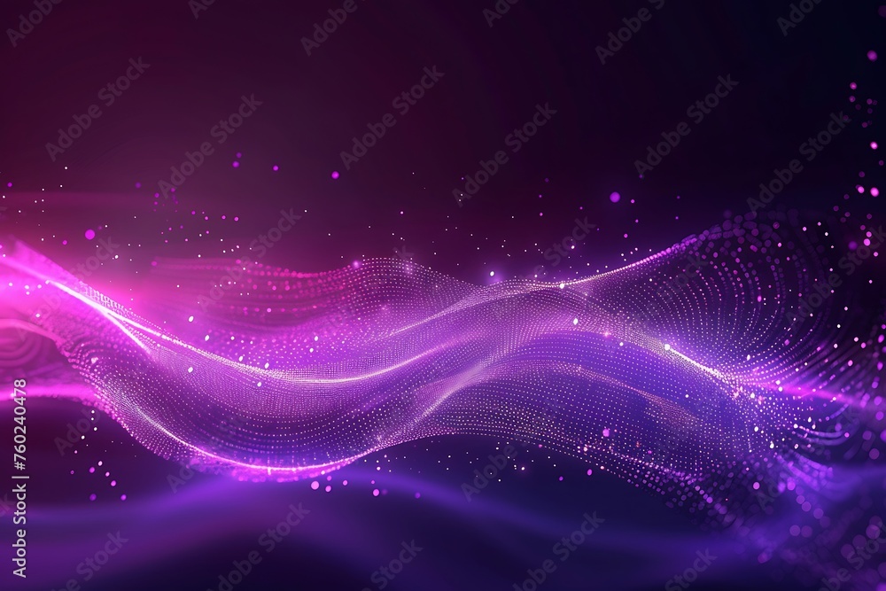 Smooth horizontal purple wave neon light line and particle background. Tech banner design. Smooth horizontal purple wave neon light line and particle background. Tech banner design.
