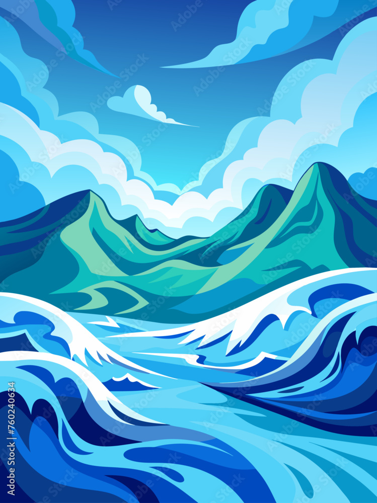 An abstract background with flowing water in shades of blue and green.
