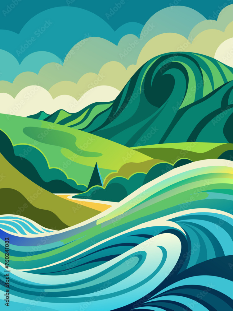 Tranquil waves gently lap against the shore in this serene landscape background. Tranquil waves gently lap against the shore in this serene landscape background.