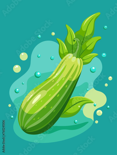 A juicy zucchini submerged in clear water with a plain white background.