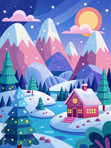 A cozy winter scene with adorable animals frolicking in a snowy landscape.