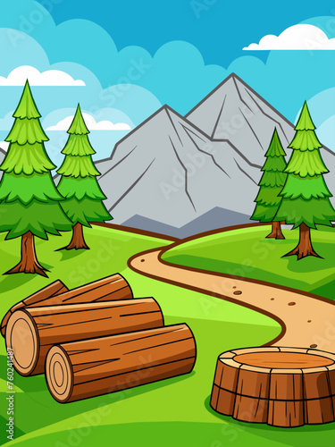 An enchanting wood vector landscape background immerses you in a serene world of lush greenery and towering trees.