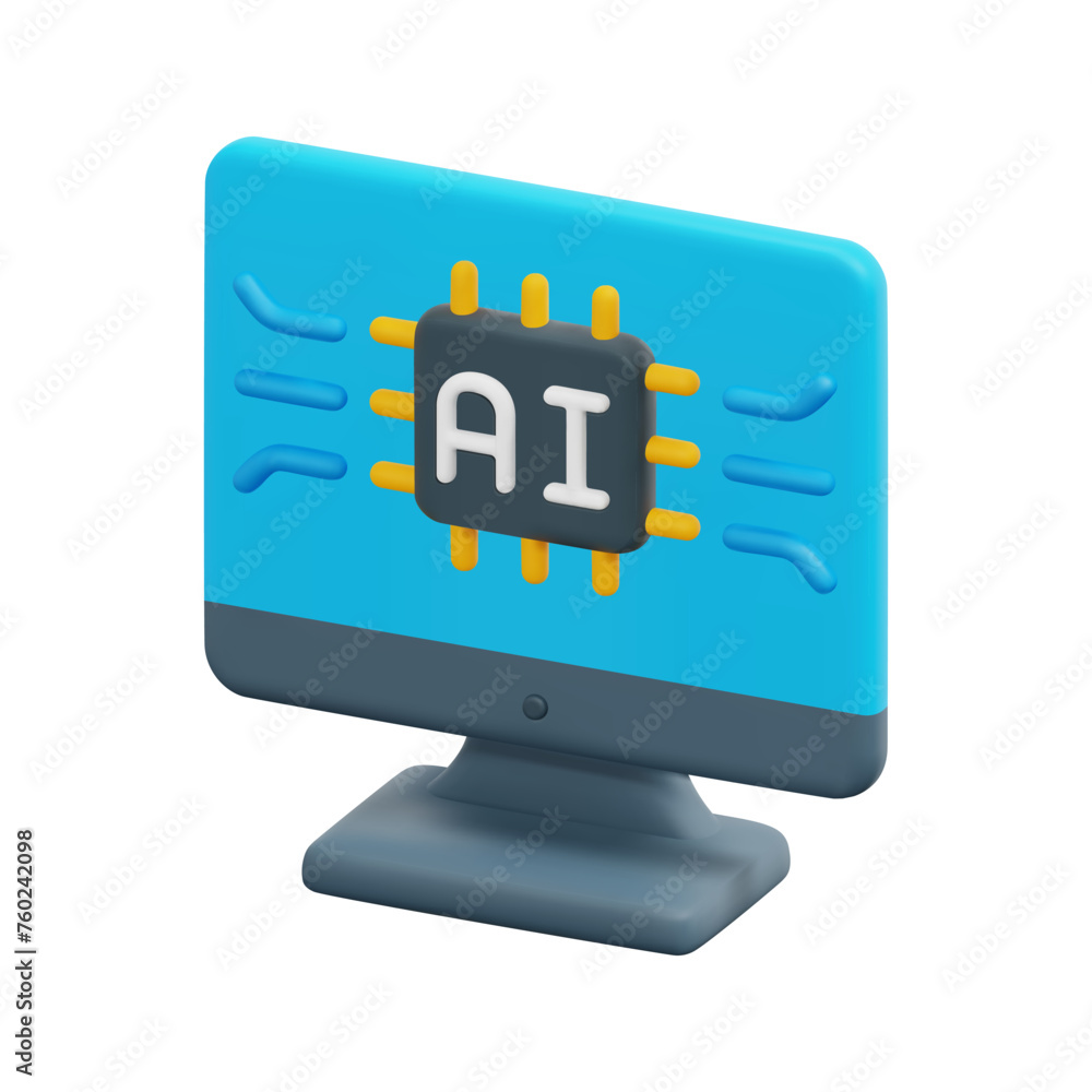 3d vector computer with ai chip icon. Isolated on white background. 3d artificial intelligence, business and technology concept. Cartoon minimal style. 3d icon vector render illustration. 3d vector computer with ai chip icon. Isolated on white background. 3d artificial intelligence, business and technology concept. Cartoon minimal style. 3d icon vector render illustration.