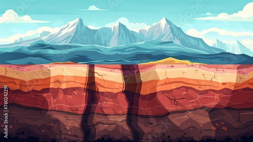 Cross-section of Earth's crust with mineral deposits, geology and mining industry concept illustration photo