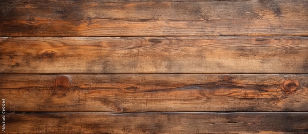 A closeup of a brown hardwood plank wall with a beautiful wood stain pattern. The blurred background enhances the natural beauty of the wood A closeup of a brown hardwood plank wall with a beautiful wood stain pattern. The blurred background enhances the natural beauty of the wood
