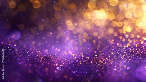 Gold and purple abstract glitter confetti bokeh background, luxurious celebration decorative digital art