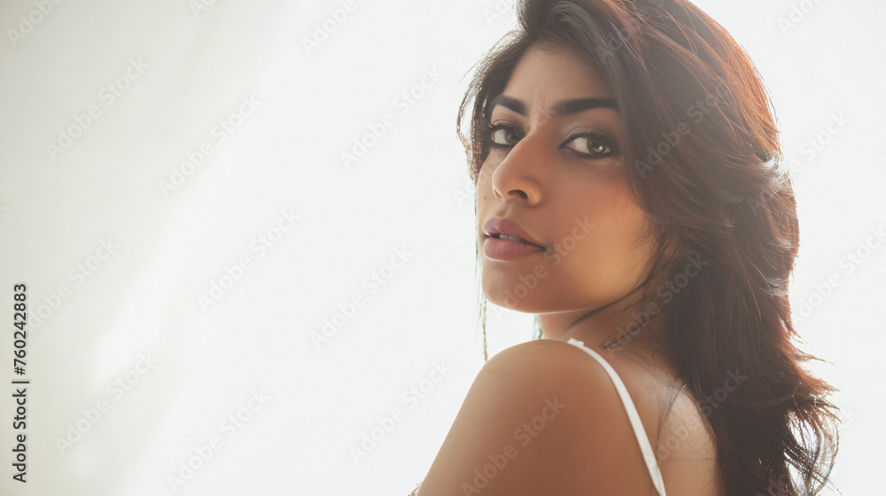 A beautiful Indian woman with a white background A beautiful Indian woman with a white background
