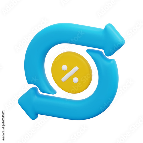 3d vector exchange rate icon. Isolated on white background. 3d investment, business and finance concept. Cartoon minimal style. 3d percent with arrows icon vector render illustration.