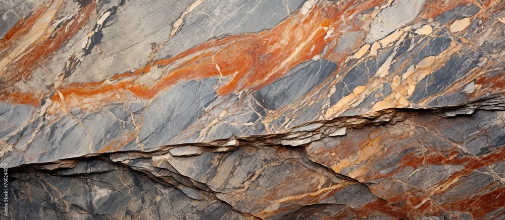 Fototapeta premium A detailed closeup of a bedrock outcrop resembling a marble texture on a natural landscape, showcasing the intricate art of natures formations