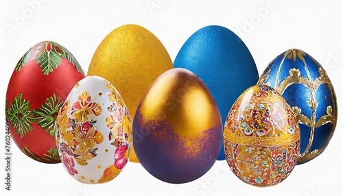 Colorful Decorated Easter Eggs on White Background