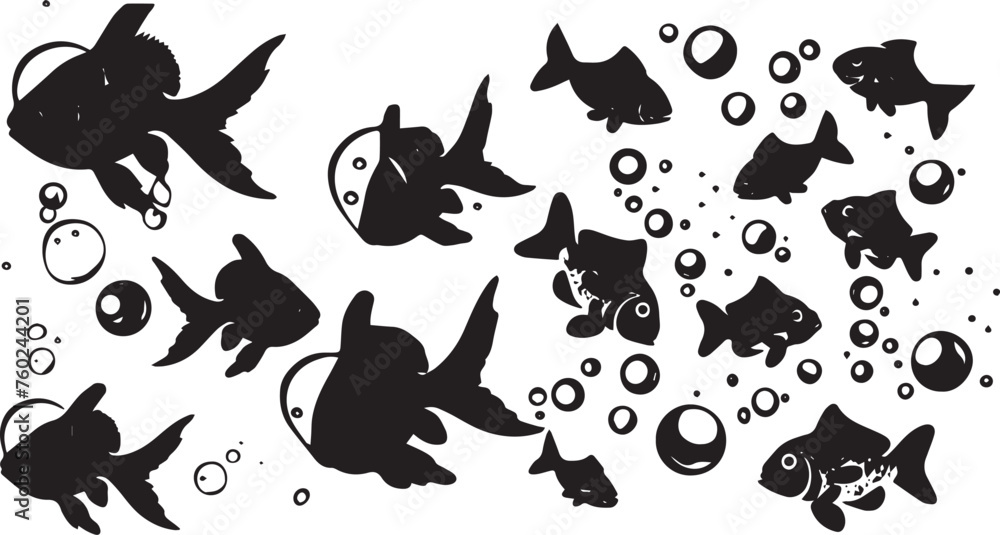 Set of silhouette Sea fish with bubble vector collection Set of silhouette Sea fish with bubble vector collection