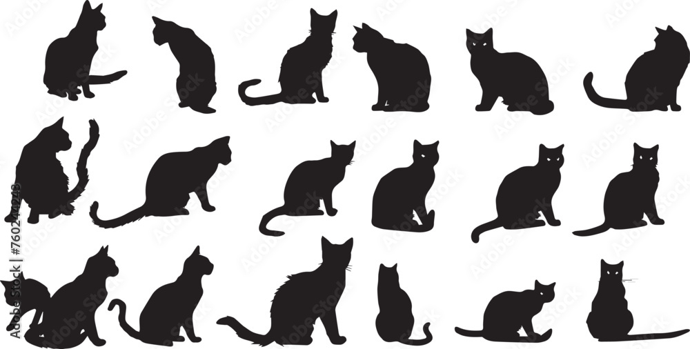 Set of Silhouette Cat Vector collection. Cute Cat Vector illustration