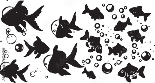 Set of silhouette Sea fish with bubble vector collection © Illustration-store